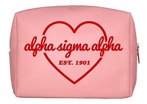 Sorority Shop Alpha Sigma Alpha Makeup Bag - Multi-Purpose PU Leather, Water-Resistant Makeup travel bag with Licensed Design and Zipper Closure, Perfect Alpha Sigma Alpha Sorority Gifts for Women
