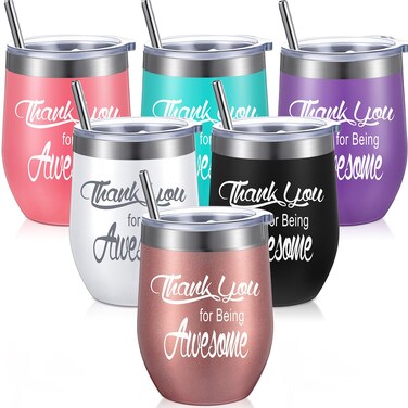 Sieral Thank You Gifts Thank You for Being Awesome Wine Tumbler Employee Appreciation Gifts Thank You Gift for Women Men Coworkers Friend Stainless Steel Insulated Tumbler with Straw (Black, 24 Pcs)
