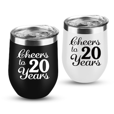 20th Anniversary Wedding Gifts for Couple Gifts for 20 Anniversary Twenty Years Anniversary Decorations 20 Years Marriage Gifts for Wife Husband Parents 2 Pack Wine Tumbler 12 OZ