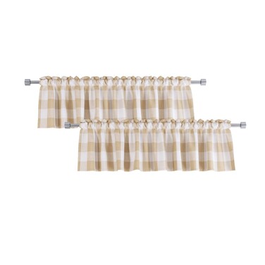2 Pack Buffalo Check Valances Gingham Plaid Window Treatment Living Room 18 inches Long Classic Bedroom Bathroom Rod Pocket Country Farmhouse Kitchen Window Curtain Valances - 54"x18" Beige &amp; White