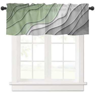 ARTSHOWING Ocean Wave Curtain Valance for Windows Rod Pocket Valance Curtains Gradient Wavy Gray Sage Green Valance for Kitchen Bathroom Bedroom 42"x12" Short Window Treatment Valances