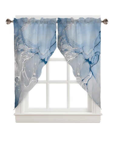Prime Leader Marble Swag Valance Curtains Blue White Marble Texture Rod Pocket Kitchen Curtains Scalloped Window Treatment Valances Swag Curtains for Living Room, 1 Pair, 36" W x 36" L