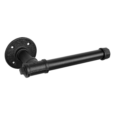NearMoon Industrial Pipe Toilet Paper Holder, Bathroom Hardware Rustic Iron Style Vintage Toilet Roll Holder, Heavy Duty Wall Mounted Tissue Holder for Bathroom, Kitchen, Washroom (Black)
