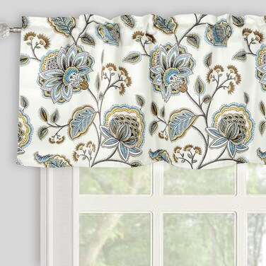 Inselnwald Floral Scroll Valance Curtains for Windows Kitchen Valance Window Treatment, Jacobean Valance for Living Room Bathroom Rod Pocket 52" x 18" Brown