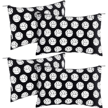 Frienda 4 Pcs Volleyball Cosmetic Bag Volleyball Gifts for Women Volleyball Travel Pouch Canvas Makeup Bags Volleyball Travel Pouch with Zipper for Players Teams Women(Volleyball Style)