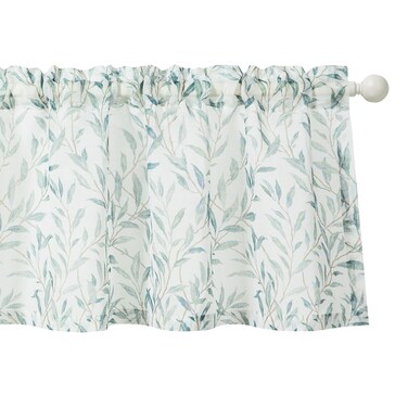 Leeva Sheer Voile Curtain Valances, Cyan Leaves Print Rod Pocket Valance Curtains Small Window Treatment Sheers for Bedroom Living Room Kitchen, 1 Panel, 52 x 18 Inches