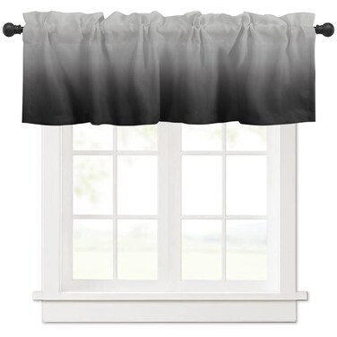 Zadaling Valance Curtain for Kitchen, Ombre Black Grey Window Valance for Living Room Scroll,Rod Pocket Valances for Bedroom Decor,Window Treatment Valance 1 Panel 18" x 54
