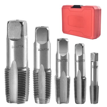 5-Pieces NPT Pipe Tap Set, 3/4", 1/2", 3/8", 1/4", 1/8" NPT Taps Carbon Steel Pipe Tap Set for Clean Accurate Threads with Storage Case Perfect for Plumbers Mechanics DIYers