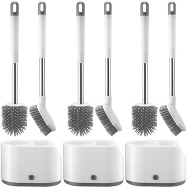 Tioncy 3-Piece Silicone Toilet Brush Set with Ventilated Holder, White