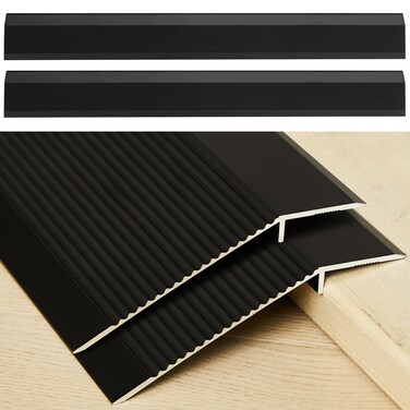 Blulu 2 Pcs Aluminum Floor Transition Strip 36 Inch, Threshold Ramps for Doorway Door Threshold Reducer Doorway Edge Trim Suitable for Threshold Height Less Than 1.6 Inches (Black)