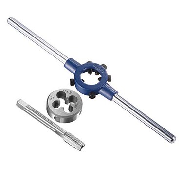 uxcell 5/16-32 UNEF Tap and Die Set with 25mm Round Die Stock Handle Wrench, High Speed Steel Machine Thread Tap and Round Die Threading Tool