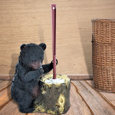Rustic Black Bear Toilet Brush Set - Decorative Holder and Brush for Cabin Lodge Bathroom D&Atilde;&copy;cor