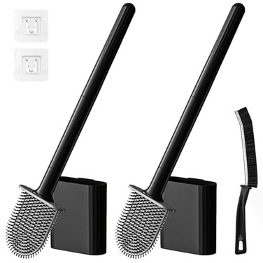 Black Toilet Brush, Toilet Bowl Brush, Silicone Toilet Brush and Holder, Compact Size, Toilet Brushes &amp; Holders for Dead Corner Clean, Ventilation Slots Base