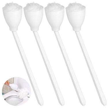 4 Pcs Toilet Brush, Toilet Bowl Swab White Soft Swab Toilet Mops for Bathroom Toilet, Brushes with Holder Long Handles, Toilet Cleaning Wand Toilet Scrubber Bathroom Accessories