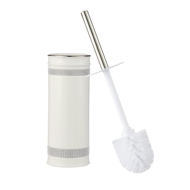 Motifeur Bathroom Accessories Ceramic Toilet Brush Set - Toilet Bowl Brush and Holder (Rhinestones, White)