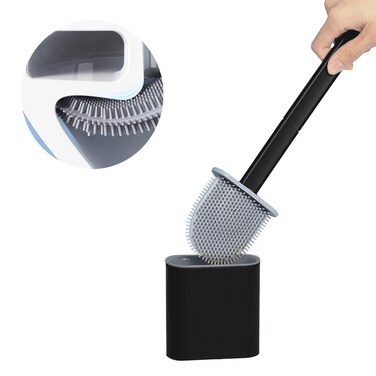 JIMACRO TPR Toilet Brush, Bendable Silicone Head, Plastic Handle, Wall-Mounted, Black