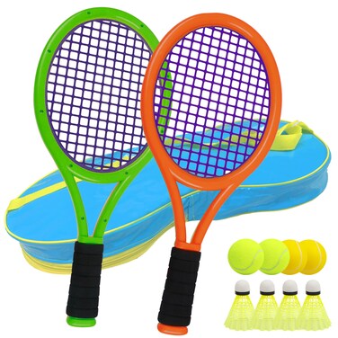 Kids Tennis Racket for Baby,Child and Kids Age 3~15,Toddler Tennis Racket Set Including 4 Shuttlecocks,2 Tennis Balls,2 Foam Balls and 1 Carrying Bag (Deep Orange-Green)