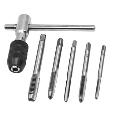 YXQ Metric Tap Set Adjustable T Handle Tap Wrench and 5Pcs Standard M3 M4 M5 M6 M8 Taps Tool for Metal/Aluminum/Plastic/Wood