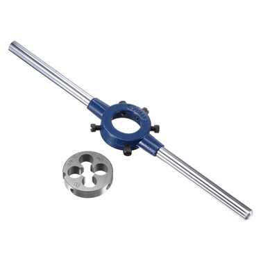 uxcell Round Die Stock Handle Wrench Set, 3/8-32 UNEF Threading Die and 30mm Die Holder (Fits: 20mm-30mm OD Die / M9-M11 Thread Die) Adjustable for Bolt Thread Repair