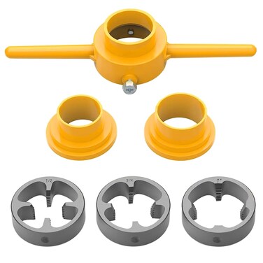 Saipe 6Pcs PVC Thread Maker Tool Pipe Threader Plumbing Tool Kit Plastic Pipe Round Die Set with 3 Dies 1/2", 3/4" and 1" NPT Die Set Manual Hand Tool for PVC Threading