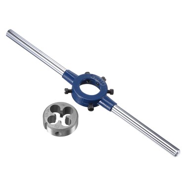 uxcell Round Die Stock Handle Wrench Set, 3/8-24 UNF Threading Die and 30mm Die Holder (Fits: 20mm-30mm OD Die / M9-M11 Thread Die) Adjustable for Bolt Thread Repair