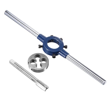 uxcell 3/8-32 UNEF Tap and Die Set with 30mm Round Die Stock Handle Wrench, High Speed Steel Machine Thread Tap and Round Die Threading Tool