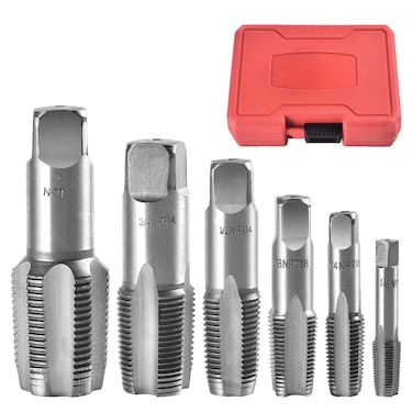6-Pieces NPT Pipe Tap Set, 1",3/4",1/2",3/8",1/4",1/8"NPT Thread Forming Taps Precision Carbon Steel Taper Tap Set for Clean Accurate Threads with Storage Case Perfect for Plumbers Mechanics DIYers