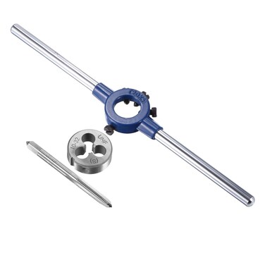 uxcell 10-32 UNF Tap and Die Set with 20mm Round Die Stock Handle Wrench, High Speed Steel Machine Thread Tap and Round Die Threading Tool