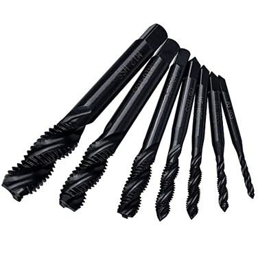 Mesee 7 Pieces Nitriding Coating HSS Spiral Flute Tap Set M3 M4 M5 M6 M8 M10 M12 Machine Screw Taps and Drill Metric Plug Thread Tapping Threading Tool