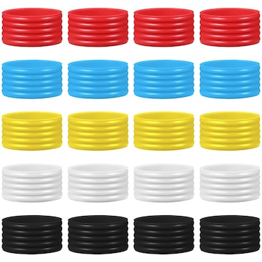 Leitee 20 Pcs Tennis Racket Silicone Ring Tennis Racket Grip Bands Rubber Ring Anti Slip Tennis Absorbent Cover Hold Overgrip in Place for Squash Racquetball Badminton Baseball Racket, 5 Colors