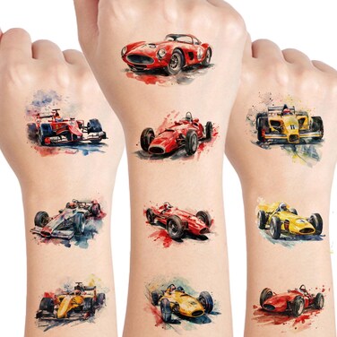 UVUXO Race Car Temporary Tattoo for kids - 72 Styles Temporary for Girls Boy Body Arm Shoulder Car Tattoos Stickers, Birthday Party Supplies Gifts for Kids,Fast Race Car Party Decoration Supplies