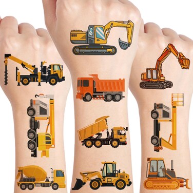 UVUXO Cars and Trucks Temporary Tattoo for kids - 10 Sheets Cars Construction Tractor Temporary for Girls Boy Body Arm Shoulder Cute Tattoos Stickers, Birthday Party Supplies Gifts for Kids