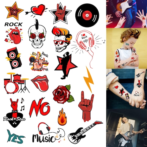 ATSMOICY 420 Pieces Rock and Roll Temporary Tattoos - 80s 90s Party Supplies Musician Guitar Rap Birthday Baby Party Favors Decorations Kids Tattoo
