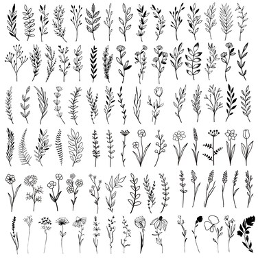 Kotbs 18 Sheets Realistic Temporary Tattoo, Tiny Branch Black Flower Temporary Tattoos for Women Girls Kids, Bouquet Small Tattoo Temporary Sticker Wild Plant Floral Fake Tattoos