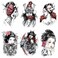 Oottati 6 Sheets Arm Fake Waterproof Temporary Tattoos Stickers Japanese Geisha Samurai Women Tiger Prajna Dark Red Blood