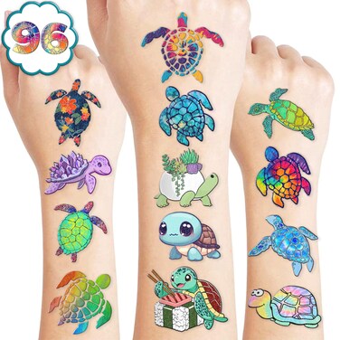 Cute Sea Turtle Temporary Tattoos Turtles Birthday Party Decorations Favors Supplies Ocean Sea Themed Stickers 10 Sheets 105 PCS Gifts for Baby Girls Boys Decor Class School Carnival Christmas
