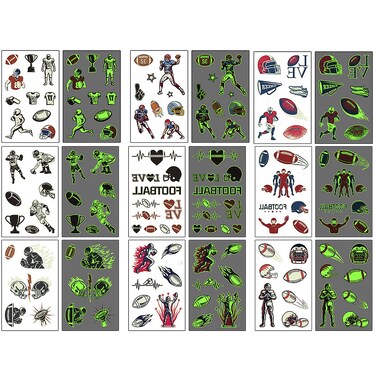 Nirbffo Football Temporary Tattoo Rugby Colorful Waterproof Nnoctilucence Tattoo Sticker for Hands Arm Face DIY Body Art Luminous Fake Tattoo 10 Sheets