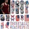 Aresvns Independence Day Temporary Tattoo 32 Sheets,USA Flag Sleeve Tattoo,Red White and Blue Party Supplies, 4th of July, Memorial Day, Labor Day Decorations Patriotic Tattoos