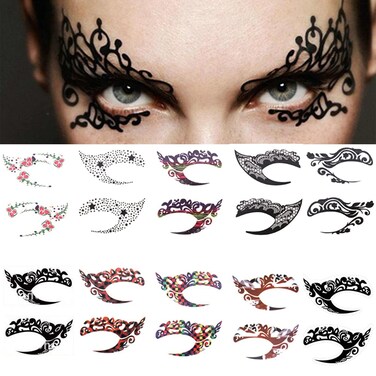 Eye shadow Tattoo Sticker, Temporary Eye Tattoo Makeup Transfer Stickers Eyeliner Eyeshadow Sticker Eyes Makeup Party Lace Stickers on Face 20pcs /10 Pairs ##-Colorful