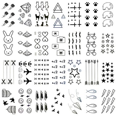 Oottati 30 Sheets Small Cute Temporary Tattoos Kit - Black Foot Print Camera Elephant Star Diamond Cross Bird Cat for Kids Women Men