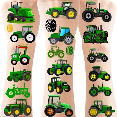 ATSMOICY 300 Pieces Cute Tractor Temporary Tattoos Stickers - Farm Green Tractor Birthday Party Supplies Decorations Favors Kids Tattoo Gifts