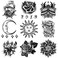Oottati 9 Sheets Waterproof Hand Back Temporary Tattoo Stickers, Halloween Black Totem Sun Moon Moth Flower Ship Boat Rose