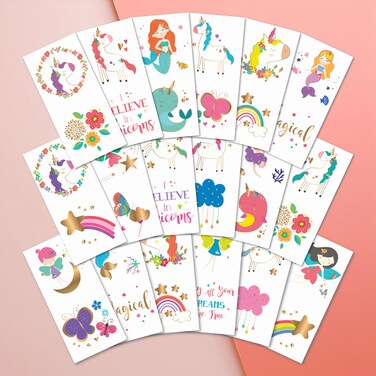 PapaKit Unicorn and Friends 36 Temporary Fake Tattoo Set, 18 Individually Wrapped Sheets   Kids Girls &amp; Boys Birthday Party Favor Gift Reward, Non-Toxic Safe Removable