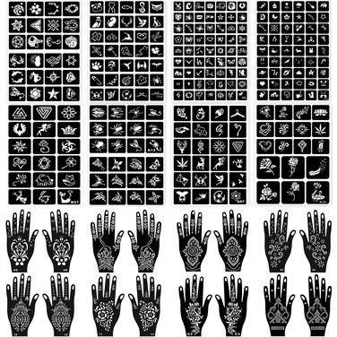 24 Sheets Henna Tattoo Stencils, 276+pcs Temporary Tattoo Stencils for Women Girls Kids Reusable Face Body Paint DIY Art Glitter Airbrush Tattoo Stencils Pack