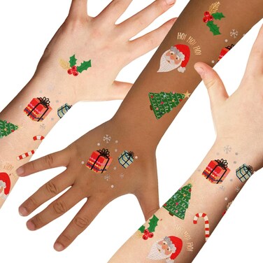 MERRY AND BRIGHT temporary tattoo set   25 holiday Flash Tattoos   Christmas tattoo   Christmas party supplies, Holiday party favor   Christmas Tree, Santa, Candy Cane