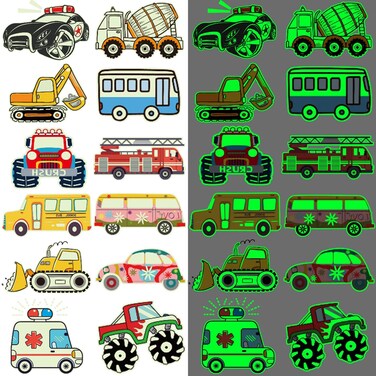Ooopsiun Luminous Cars and Trucks Tattoos for Boys -12 Sheets Glow in The Dark Cars Trucks Decorations Supplies Favors for Kids Boys
