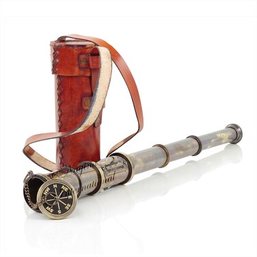 17" Brass Telescope with Brown Leather Case   Nautical Pirate Antique Replica Vintage Crafts Dollond London 1920 Handheld Spyglass with Safety Cover   Kids' Telescopes, Toys &amp; Gifts