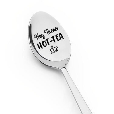 Tea Spoon Gift for Tea Lovers Best Friend Christmas Birthday Gifts for Daughter Son Couples Valentines Day Gift for Him Her Friend Engraved Spoons Gifts for Friends Hey There Hot Tea Spoons