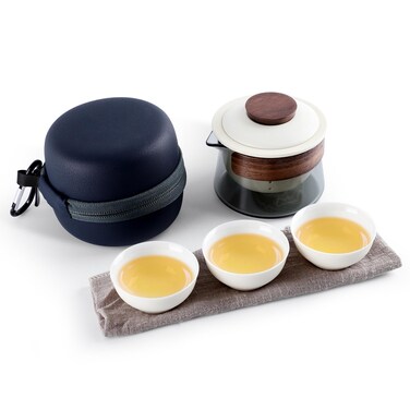 Modern Travel Tea Set, Portable Ceramic Tea Pot Set, Chinese Gongfu Tea Set, 1 Teapot 3 Tea Cups Set with Loose Leaf Tea Infuser, All in 1 Gift Bag for Home Outdoor Picnic Office Hotel
