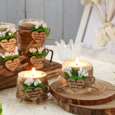 Lallisa 12 Pcs Wedding Wood Tealight Candle Holder Bridal Shower Tealight Holder Rustic Thank You Gifts Wooden Cylinder Candle Holders for Table Centerpieces Wedding Party Favors for Guests